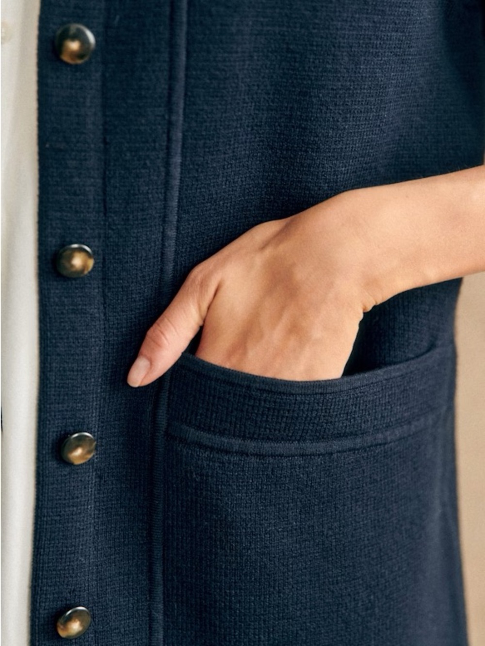Sézane Navy Blue Will Button-Front Knit Jacket - Picture 3 of 9